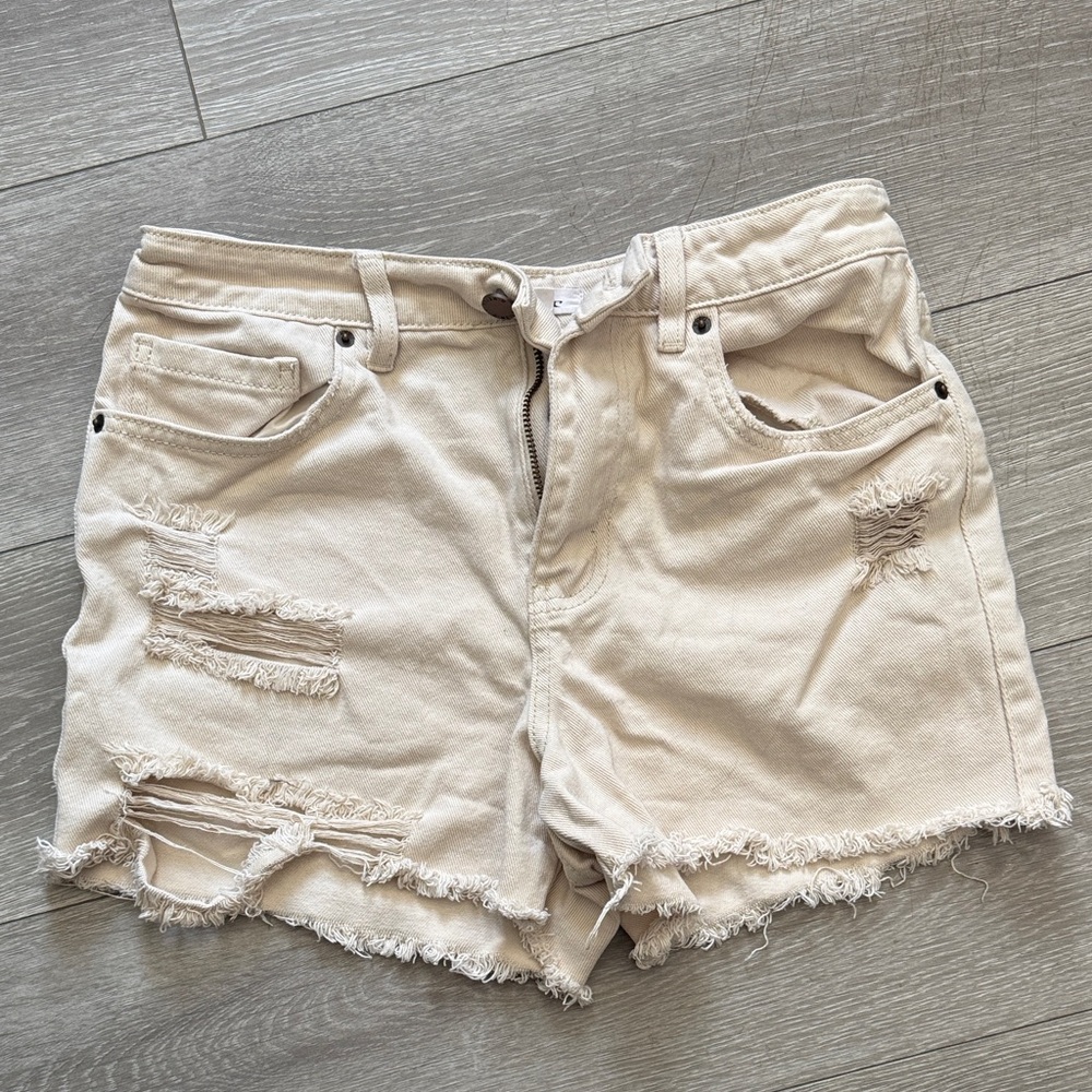 O'Neill Cream Distressed Jean Shorts